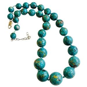 AIL Aluma QVC Blue turquoise Necklace round Beads Collar sterling silver 925 21"